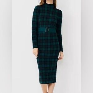 Ann Taylor Black and Green Plaid Dress - Size SMALL